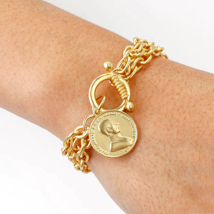 PULSERA CON MEDALLÓN DE ORO + PENDIENTES DE ACERO INOXIDABLE | OFERTA 3X1