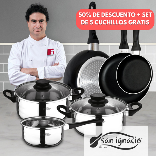 Kit de 8 piezas de Cocina ® San Ignacio + Set de 5 cuchillos GRATIS